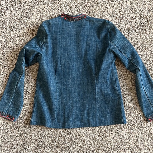 Chico’s sz 0 red beaded denim blazer jacket - Picture 7 of 8